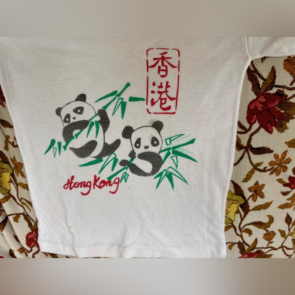 70s Vintage Hong Kong Kids White Panda Graphic T-Shirt - Picture 3 of 6
